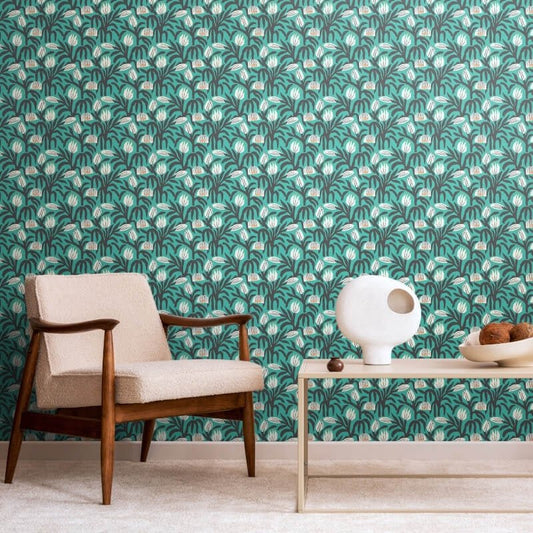 Chunky Flower Wallpaper - Teal Blue - Hoopla Walls - HWA1147WWallpaper199