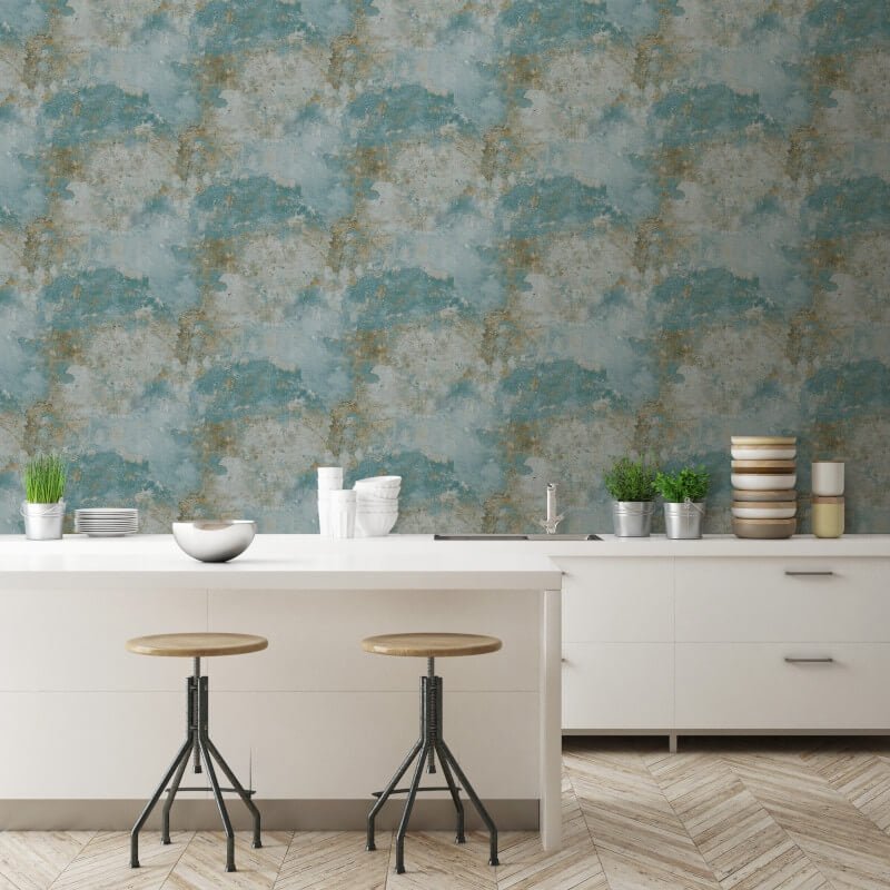 Ciara Old Town Concrete Effect Wallpaper - Teal/Gold - Grandeco - A63103Wallpaper199