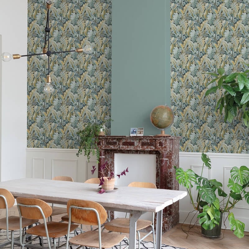 Ciara Tribal Leaf Wallpaper - Blue/Green - Grandeco - A58403Wallpaper199