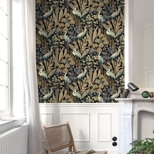 Ciara Tropical Cranes Wallpaper - Black Multi - Grandeco - A63201Wallpaper199