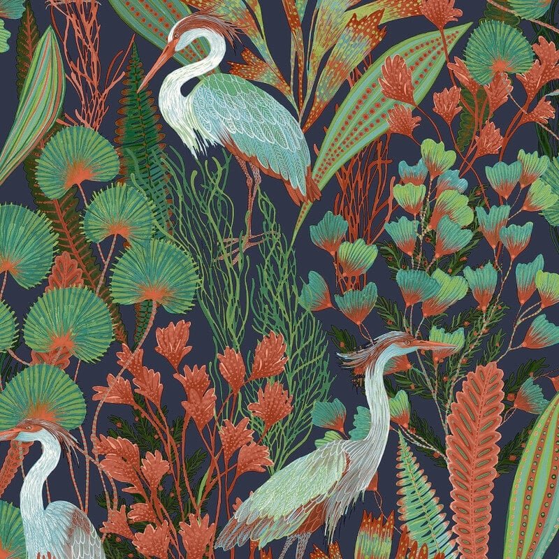 Ciara Tropical Cranes Wallpaper - Blue Multi - Grandeco - A63202Wallpaper199