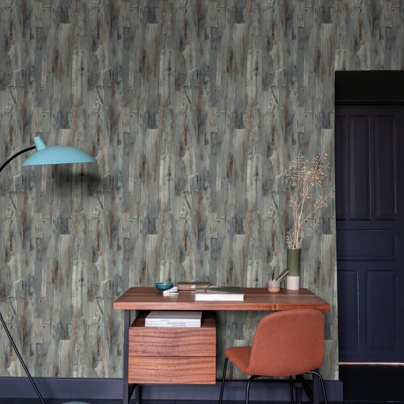 Ciara Wooden Wall Wallpaper - Grey/Blue - Grandeco - A62803Wallpaper199