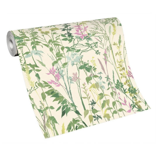 Cottage Leaf Meadow Wallpaper - Green/Pink - Erismann - 10258 - 05Wallpaper199