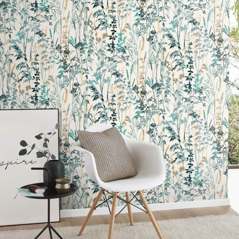 Cottage Leaf Meadow Wallpaper - Teal/Grey - Erismann - 10258 - 18Wallpaper199