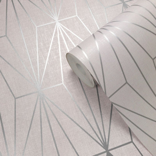 Darcy James Aspen Geo Metallic Wallpaper - Pink/Silver - Muriva - 173543Wallpaper199