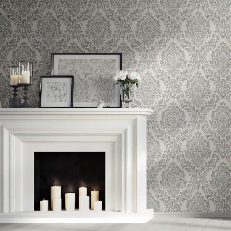 Darcy James Eleanor Damask Metallic Wallpaper - Grey/Silver - Muriva - 173511Wallpaper199