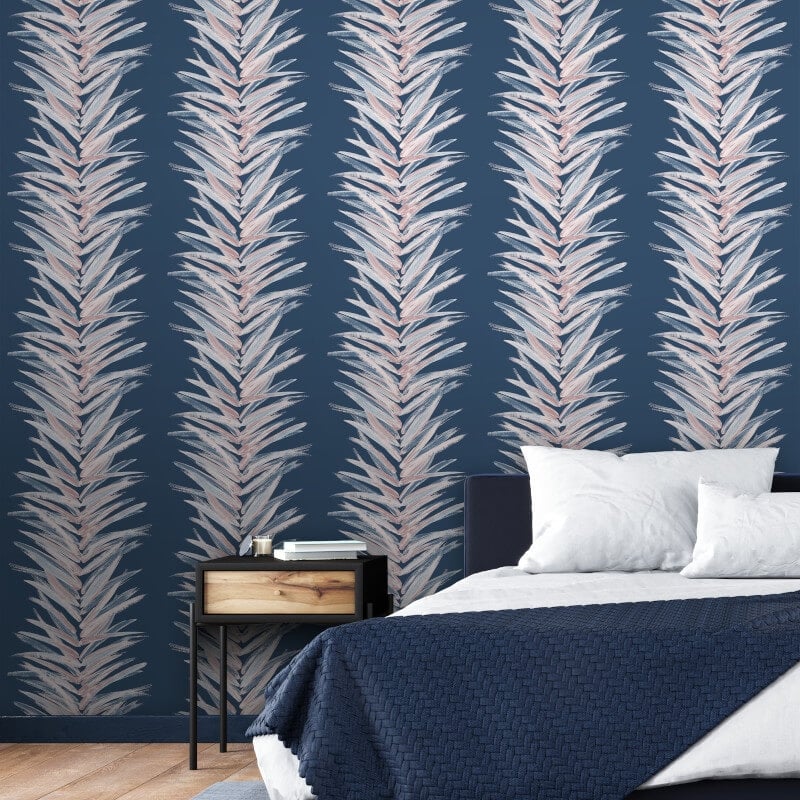 Dhara Large Leaf Metallic Wallpaper - Blue - Muriva - 191503Wallpaper199