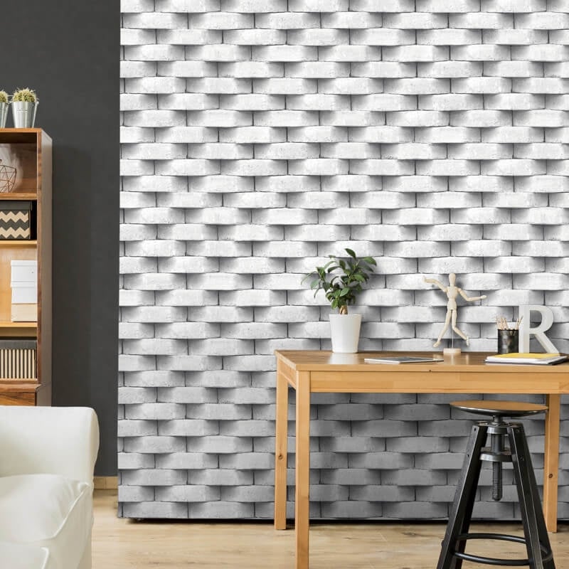 Diagon Brick 3D Effect Wallpaper - White - Muriva - L57129Wallpaper199