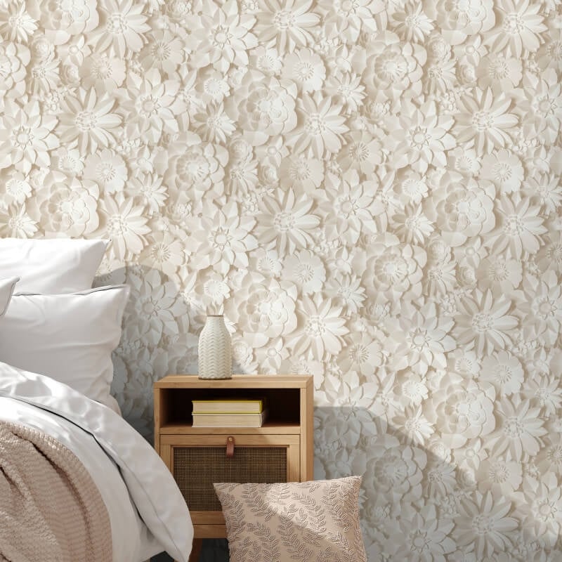 Dimensions 3D Effect Floral Wallpaper - Natural - Fine Décor - FD43604Wallpaper199