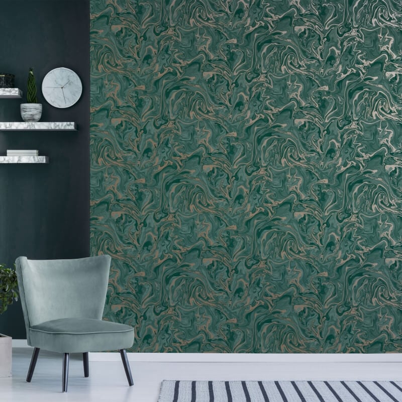 Distinctive Marble Metallic Wallpaper - Emerald/Gold - Fine Décor - FD43058Wallpaper199