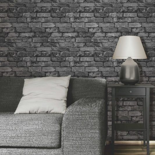 Distinctive Rustic Brick Wallpaper - Black/Grey/Silver - Fine Décor - FD31284Wallpaper199