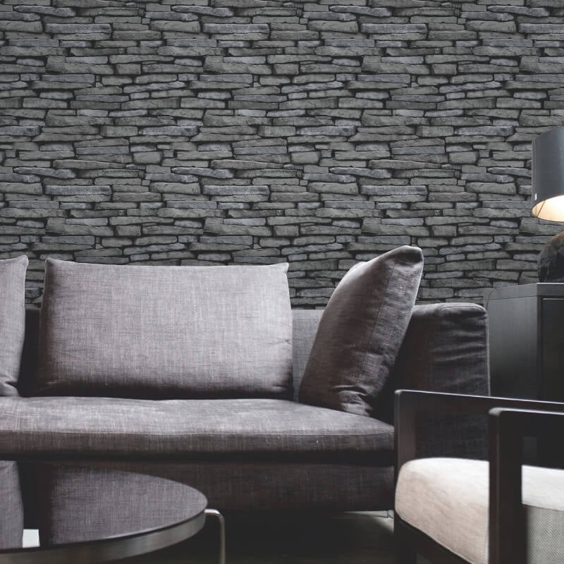 Distinctive Slate Effect Wallpaper - Black/Silver - Fine Décor - FD31291Wallpaper199