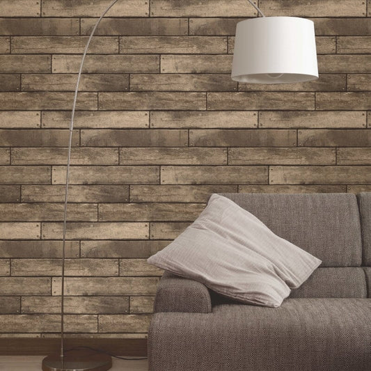 Distinctive Wooden Plank Effect Wallpaper - Brown - Fine Décor - FD31289Wallpaper199