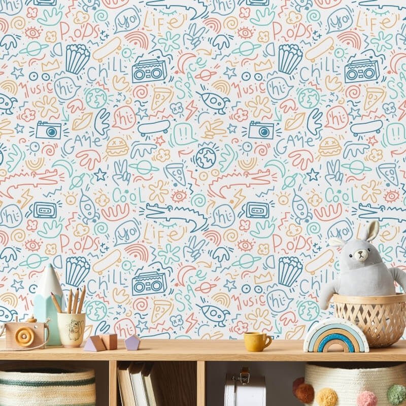 Doodle Metallic Wallpaper - Multi - Muriva - M45710Wallpaper199