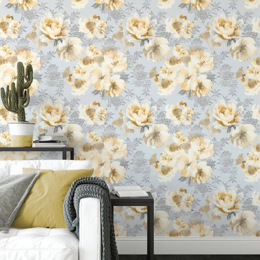 Dramatic Floral Wallpaper - Grey/Ochre - Catherine Lansfield - 165551Wallpaper199