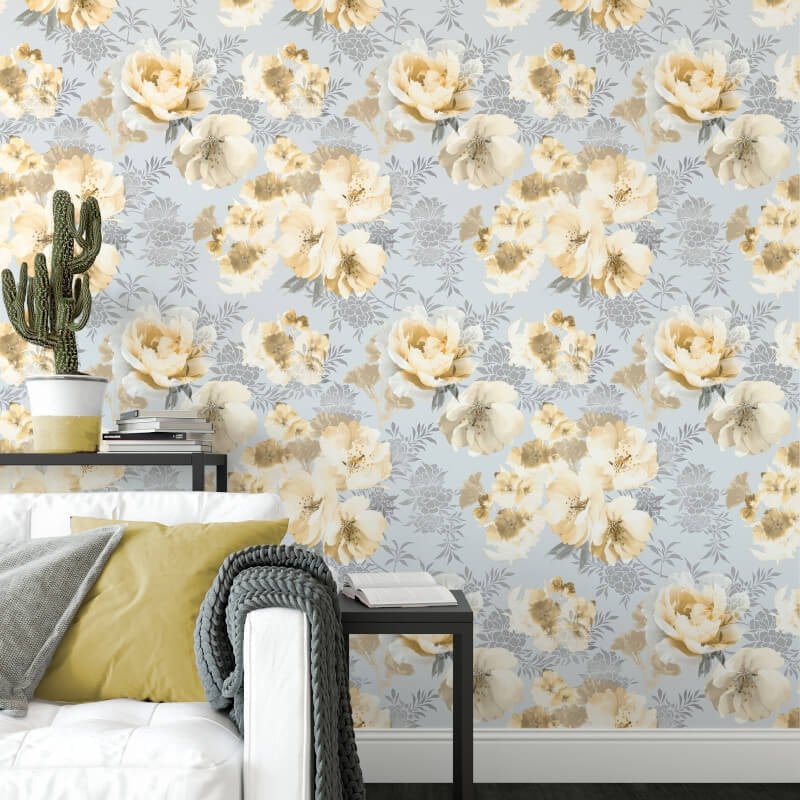 Dramatic Floral Wallpaper - Grey/Ochre - Catherine Lansfield - 165551Wallpaper199