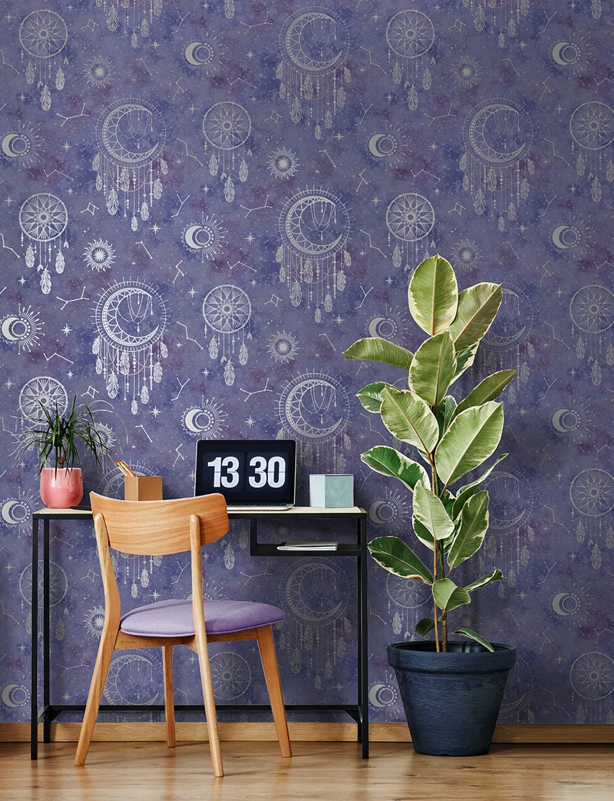 Dreamcatcher Wallpaper - Purple/Silver - Holden Décor - 13331Wallpaper199