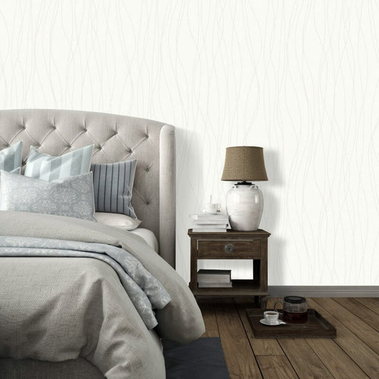 Eben Lines Metallic Wallpaper - White/Silver - Muriva - 328859Wallpaper199