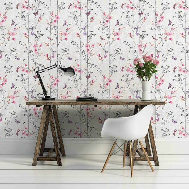 Eden Butterflies Wallpaper - Pink - Muriva - 102550Wallpaper199