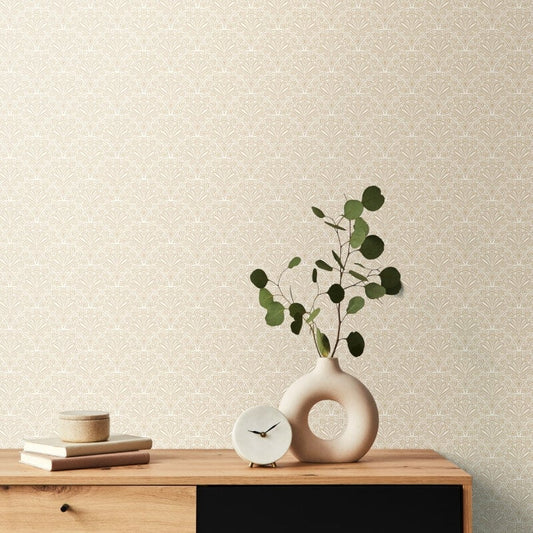 Elegance Ditsy Deco Fan Wallpaper - Linen - Hoopla Walls - HWA1267WWallpaper199