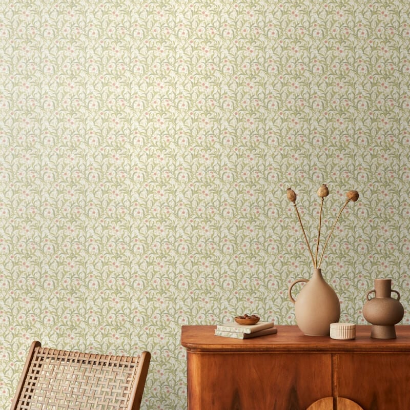 Elegance Floral Trail Wallpaper - Sage/Coral - Hoopla Walls - HWA1264WWallpaper199