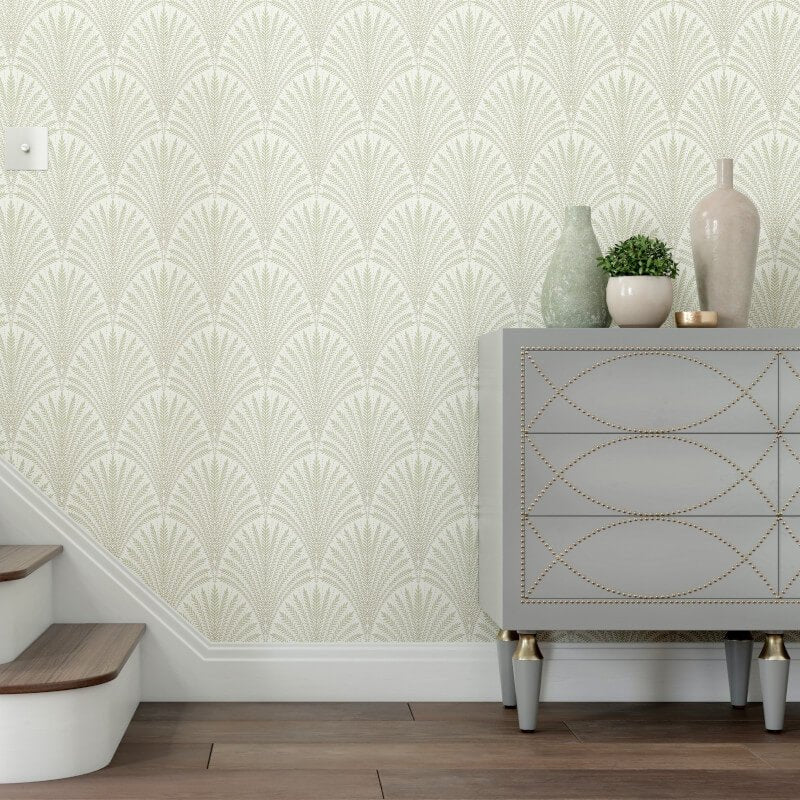 Elegance Leaf Fan Wallpaper - Sage Green - Hoopla Walls - HWA1029WWallpaper199
