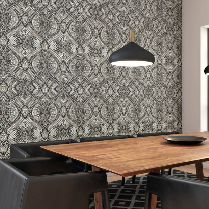 Elegance Ogee Damask Wallpaper - Black - Hoopla Walls - HWA1035WWallpaper199