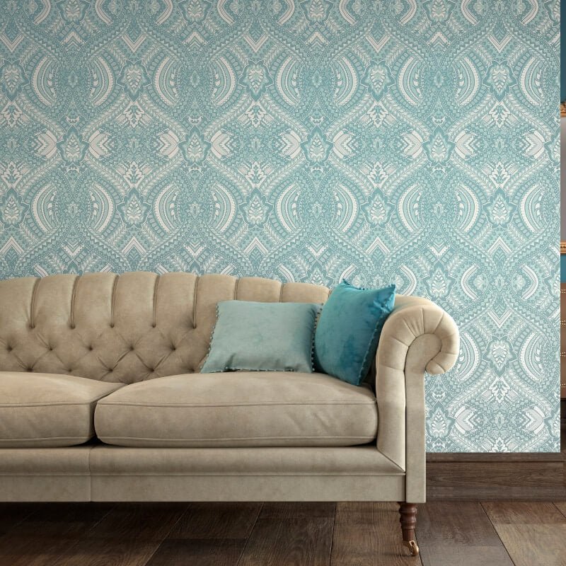 Elegance Ogee Damask Wallpaper - Duck Egg Blue - Hoopla Walls - HWA1037WWallpaper199