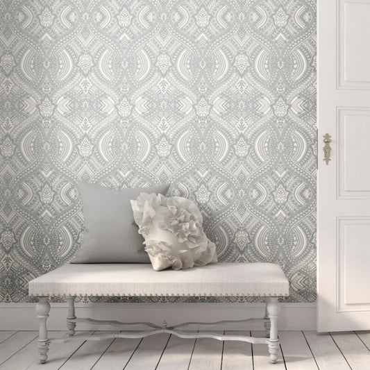 Elegance Ogee Damask Wallpaper - Grey - Hoopla Walls - HWA1033WWallpaper199