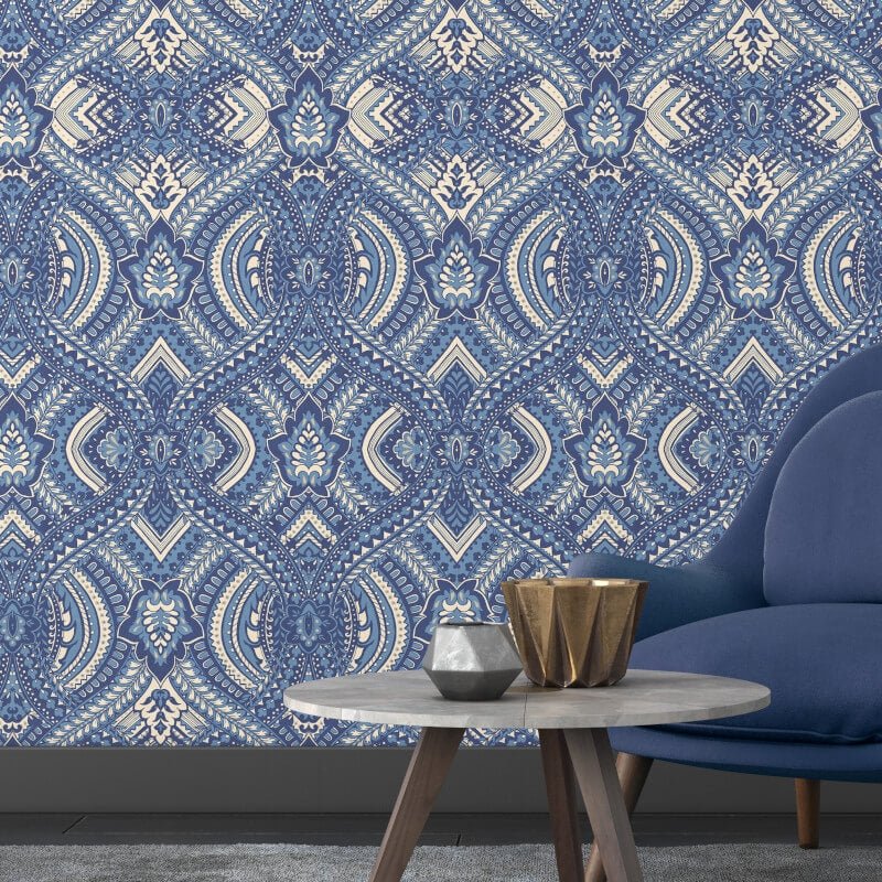 Elegance Ogee Damask Wallpaper - Navy Blue - Hoopla Walls - HWA1036WWallpaper199