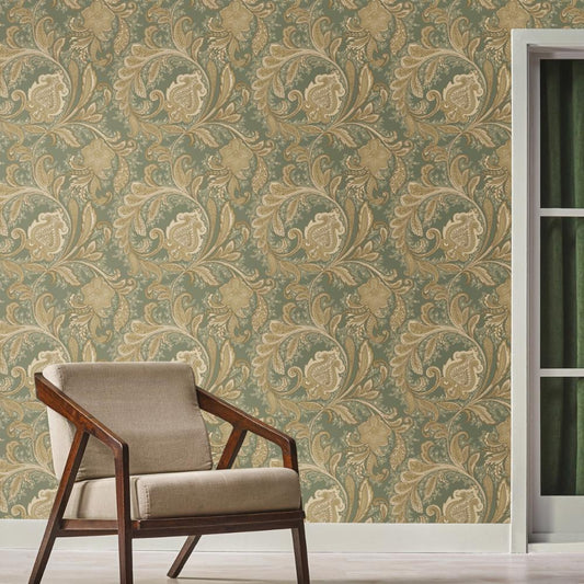 Elegance Paisley Wallpaper - Green / Beige - Galerie - DWP0355 - 01Wallpaper199