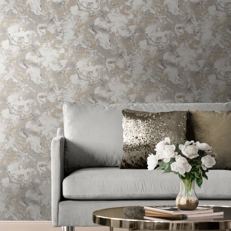 Elixir Marble Metallic Wallpaper - Grey/Gold - Muriva - 166506Wallpaper199