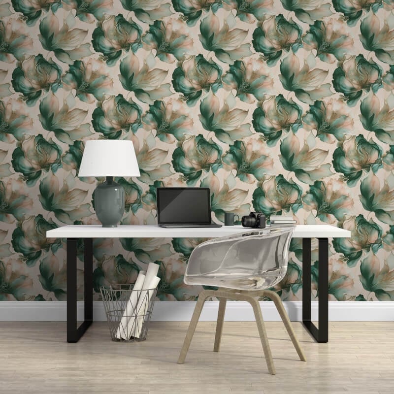 Elysian Floral Metallic Wallpaper - Coral/Teal - Muriva - 212505Wallpaper199