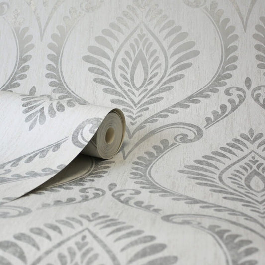 Estelle Damask Glitter Wallpaper - Grey - Crown - M1756Wallpaper199