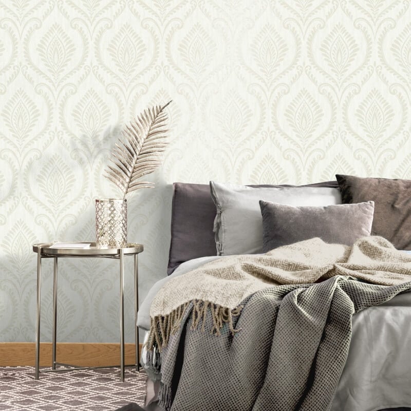 Estelle Damask Glitter Wallpaper - Soft White - Crown - M1759Wallpaper199