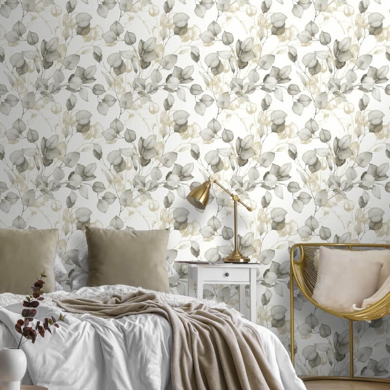 Eucalyptus Leaves Metallic Wallpaper - Natural/Gold - Muriva - 210503Wallpaper199