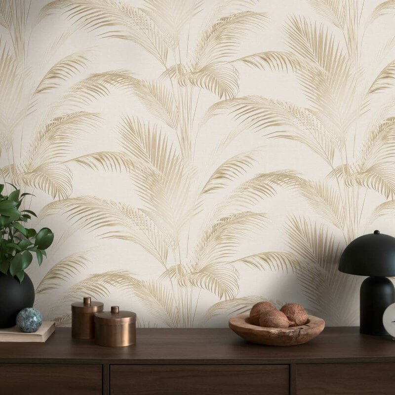 Fanned Palm Leaf Metallic Wallpaper - Cream/Beige - Michalsky Living - 39980-1Wallpaper199