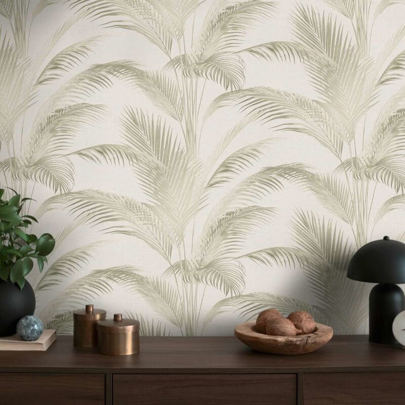Fanned Palm Leaf Metallic Wallpaper - Cream/Green - Michalsky Living - 39980-2Wallpaper199