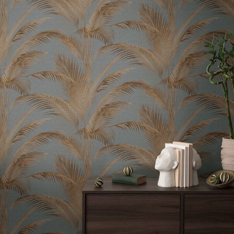 Fanned Palm Leaf Metallic Wallpaper - Grey/Copper - Michalsky Living - 39980-3Wallpaper199