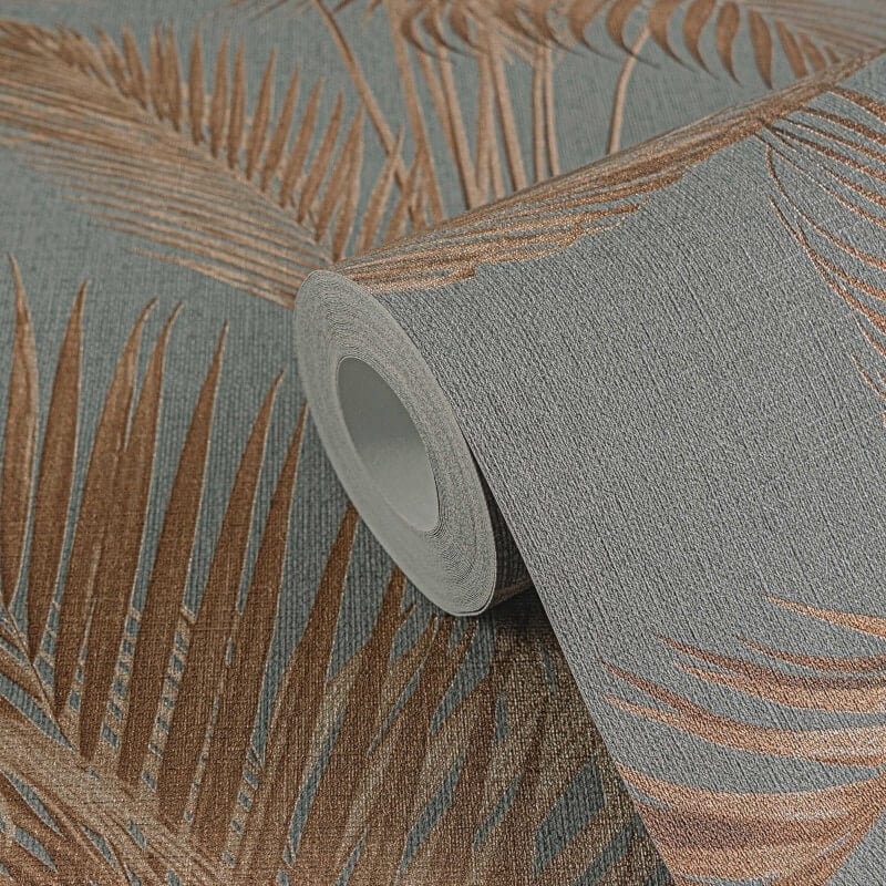 Fanned Palm Leaf Metallic Wallpaper - Grey/Copper - Michalsky Living - 39980-3Wallpaper199