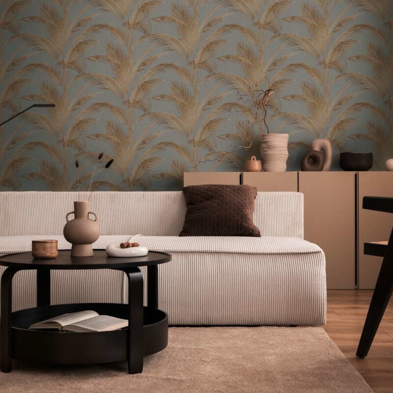 Fanned Palm Leaf Metallic Wallpaper - Grey/Copper - Michalsky Living - 39980-3Wallpaper199