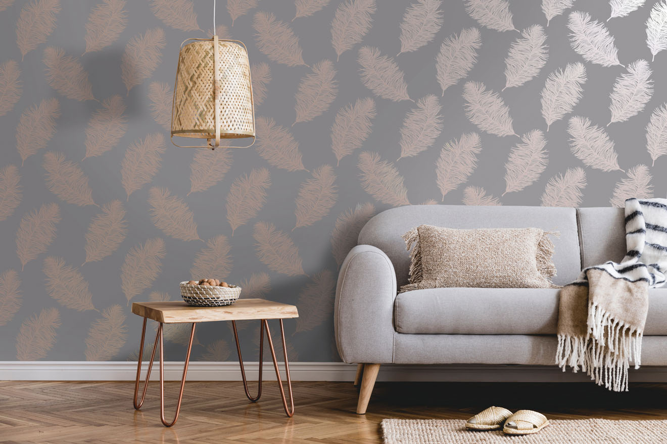 Fawning Feather Wallpaper - Grey / Rose Gold - Holden Décor - 12629Wallpaper199