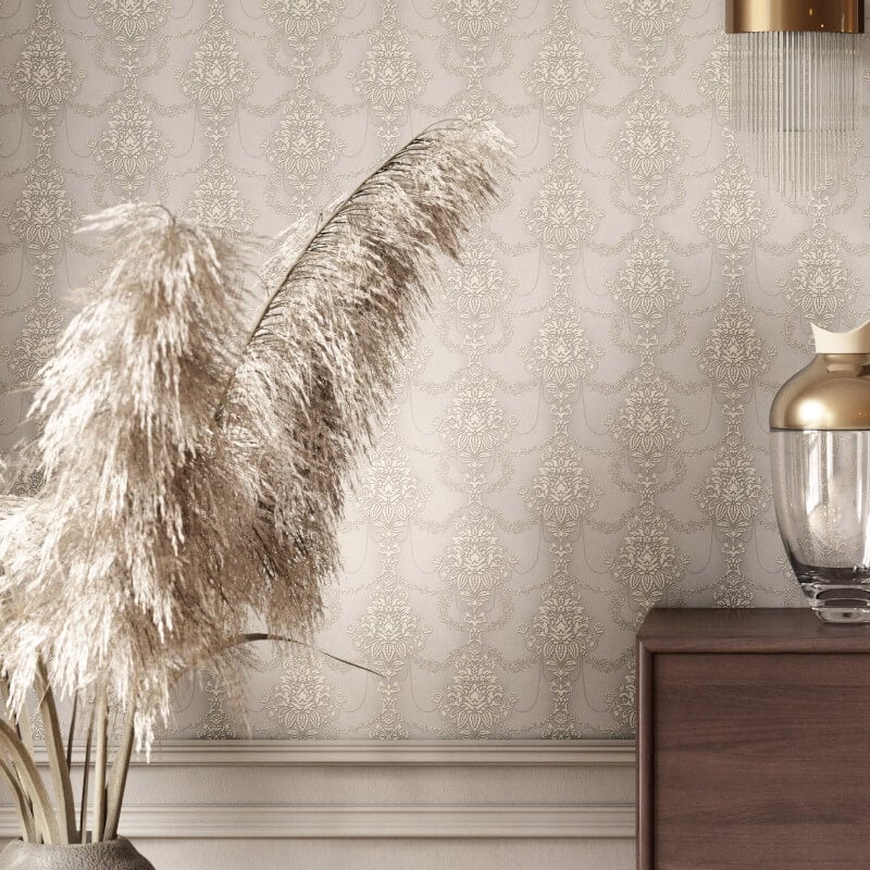 Felicite Floral Ornament Metallic Wallpaper - Grey - Erismann - 10287 - 37Wallpaper199