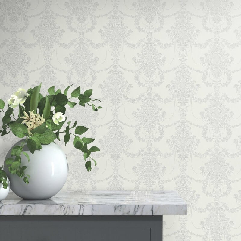 Felicite Floral Ornament Metallic Wallpaper - Light Grey - Erismann - 10287 - 31Wallpaper199