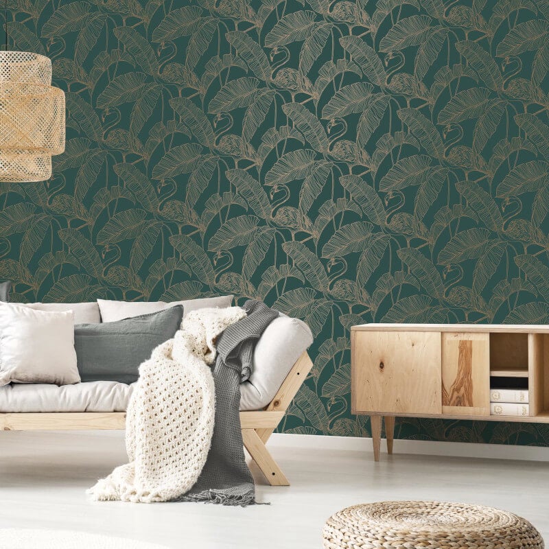 Flamingo Metallic Wallpaper - Emerald - Fine Décor - FD42946Wallpaper199
