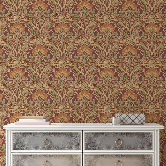 Flora Nouveau Floral Wallpaper - Russet - Crown - M1194Wallpaper199