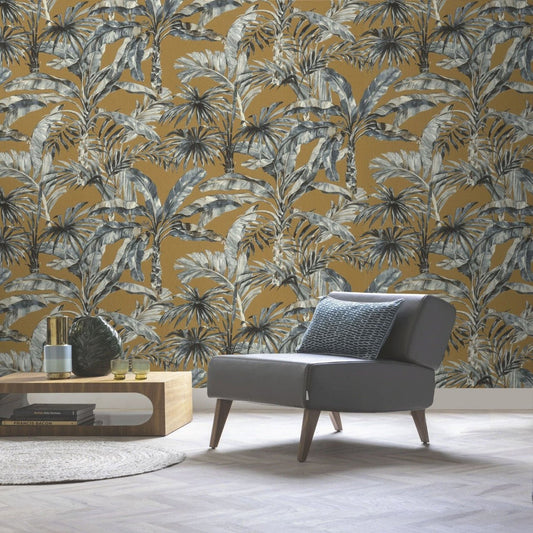 Florentine Jungle Leaves Wallpaper - Grey/Brown - Rasch - 485264Wallpaper199