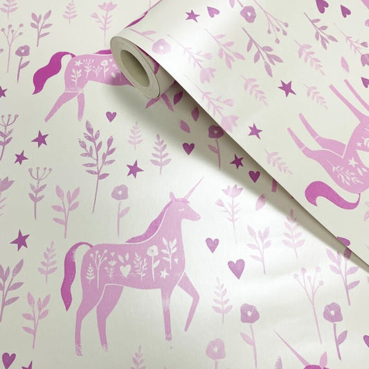 Folk Unicorn Wallpaper - Pink - Catherine Lansfield - 165570Wallpaper199