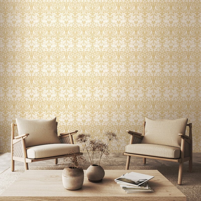 Forest Rabbit Wallpaper - Mustard - Hoopla Walls - HWA1139WWallpaper199
