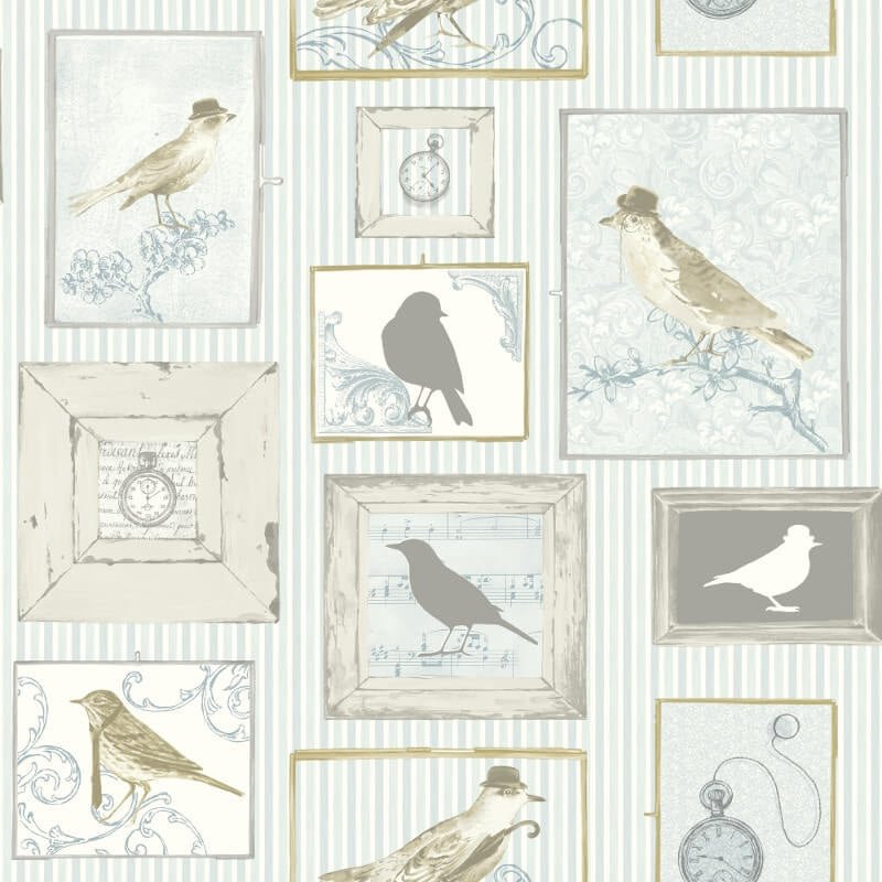 Framed Birds Wallpaper - Aqua/Multi - SK Filson - FI2502Wallpaper199